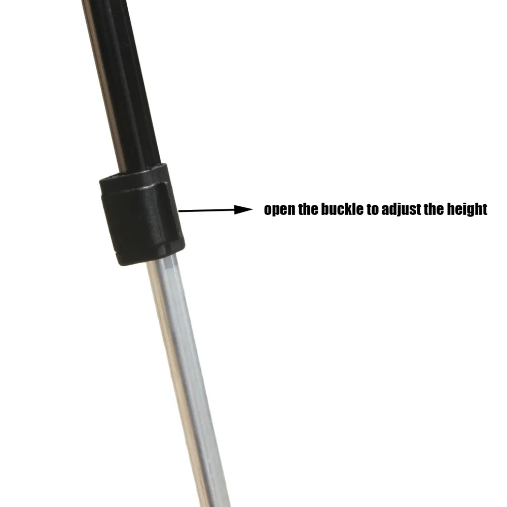 Telescopic legs with flip-buckles and ground spikes on the portable rod stand